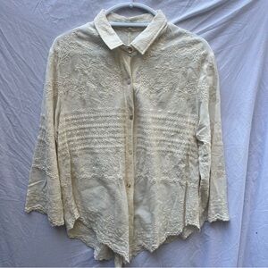 Solitaire Cream Lace Button-Down embroidered Shirt fairycore sz large